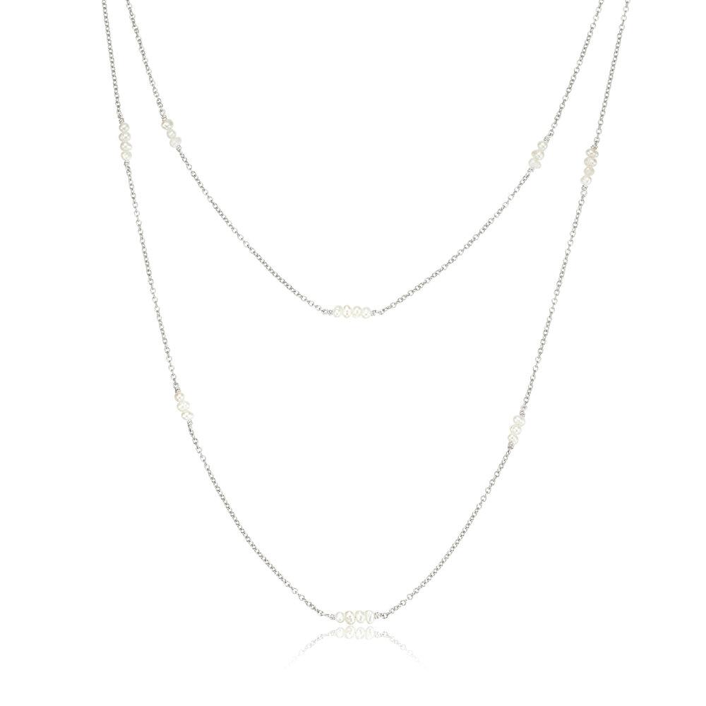 White Gold Layered Mini Pearl Necklace