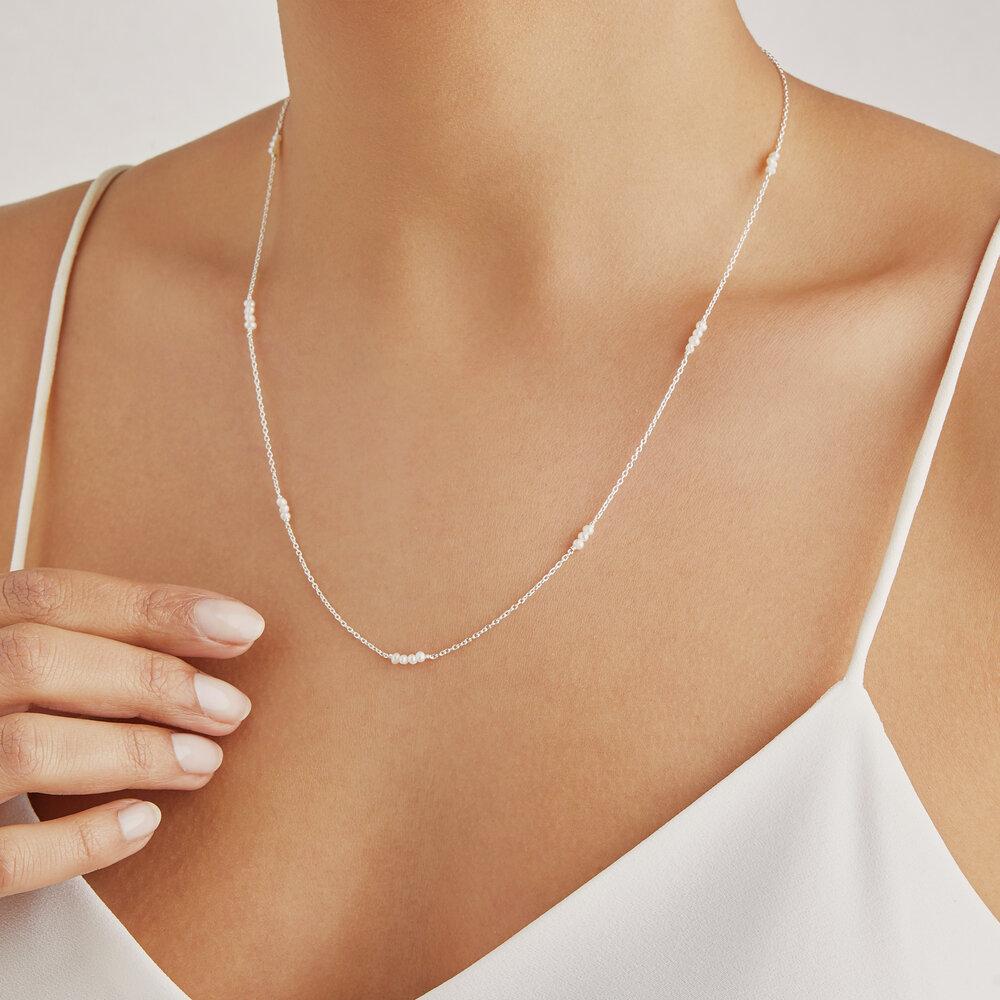 Solid White Gold Mini Pearl Necklace