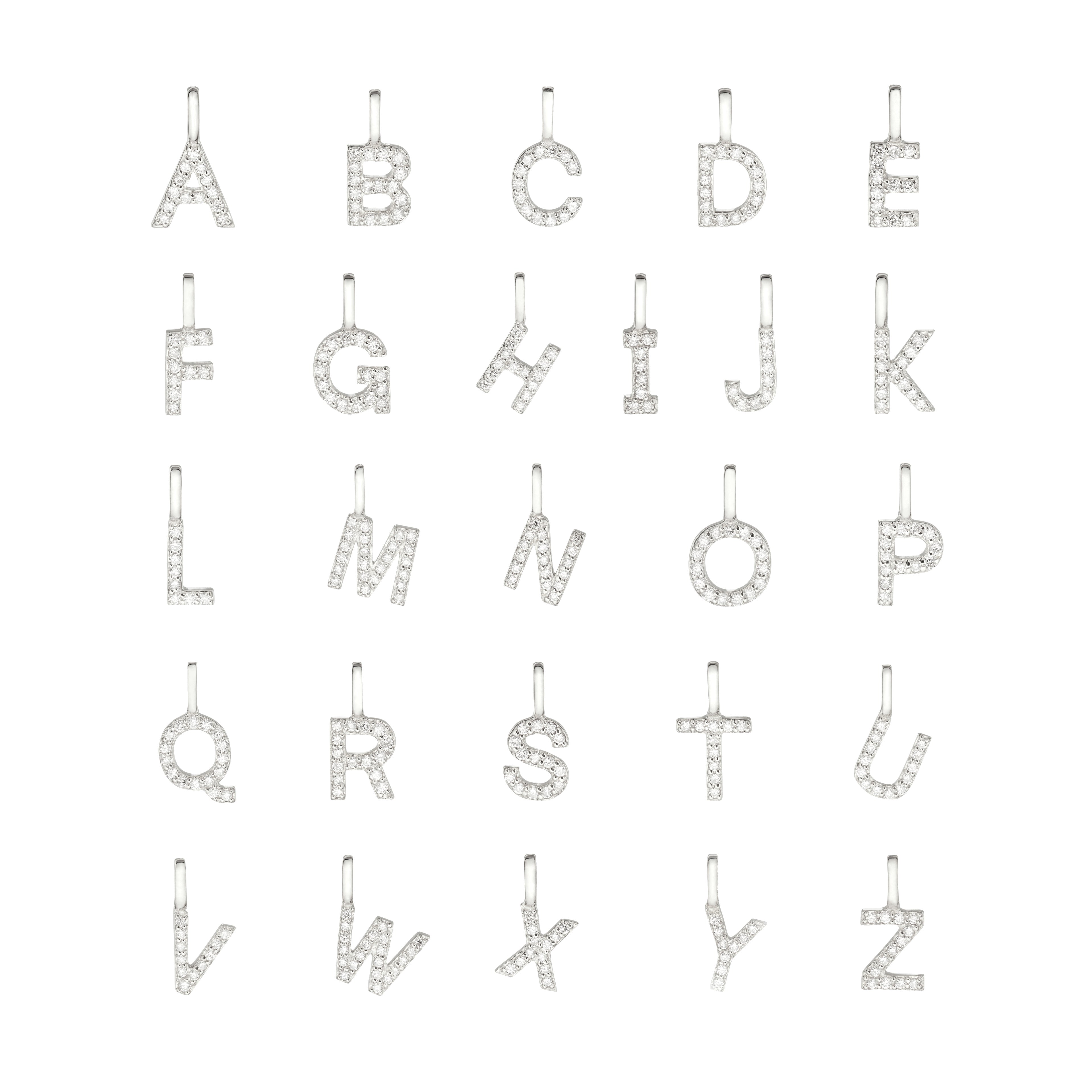 Solid White Gold Genuine Diamond Initial Letter Necklace