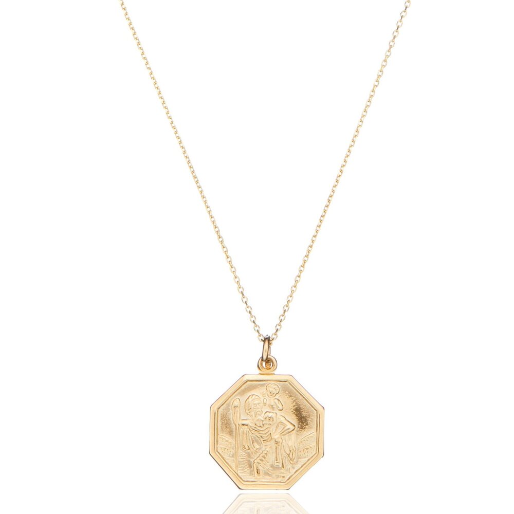 Solid Gold St Christopher Octagonal Medallion Necklace