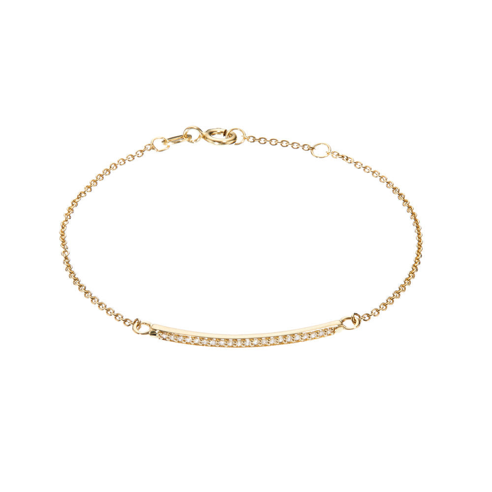Gold diamond style bar bracelet on a white background