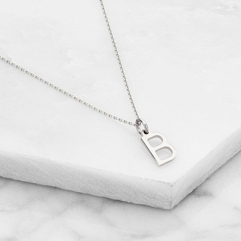 Solid White Gold Initial Letter Necklace