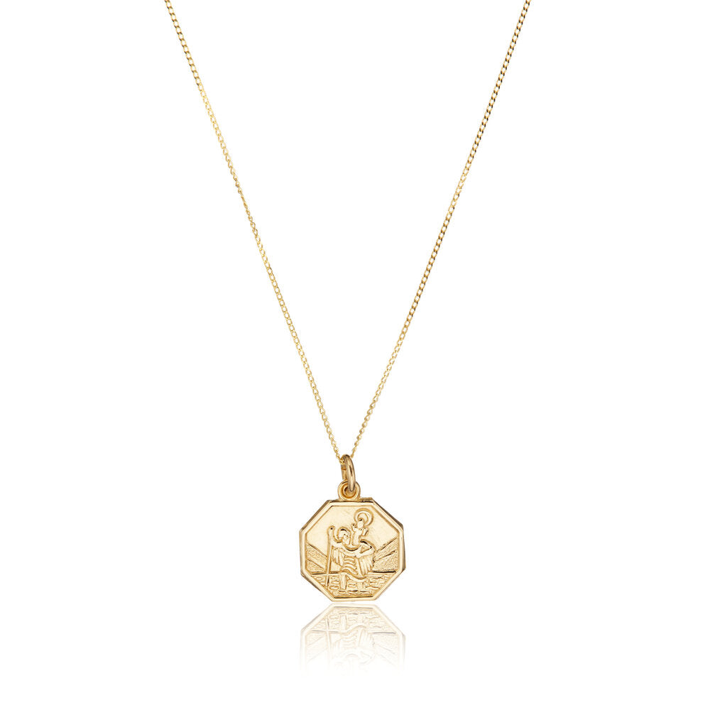 Solid Gold Small Octagonal St Christopher Necklace