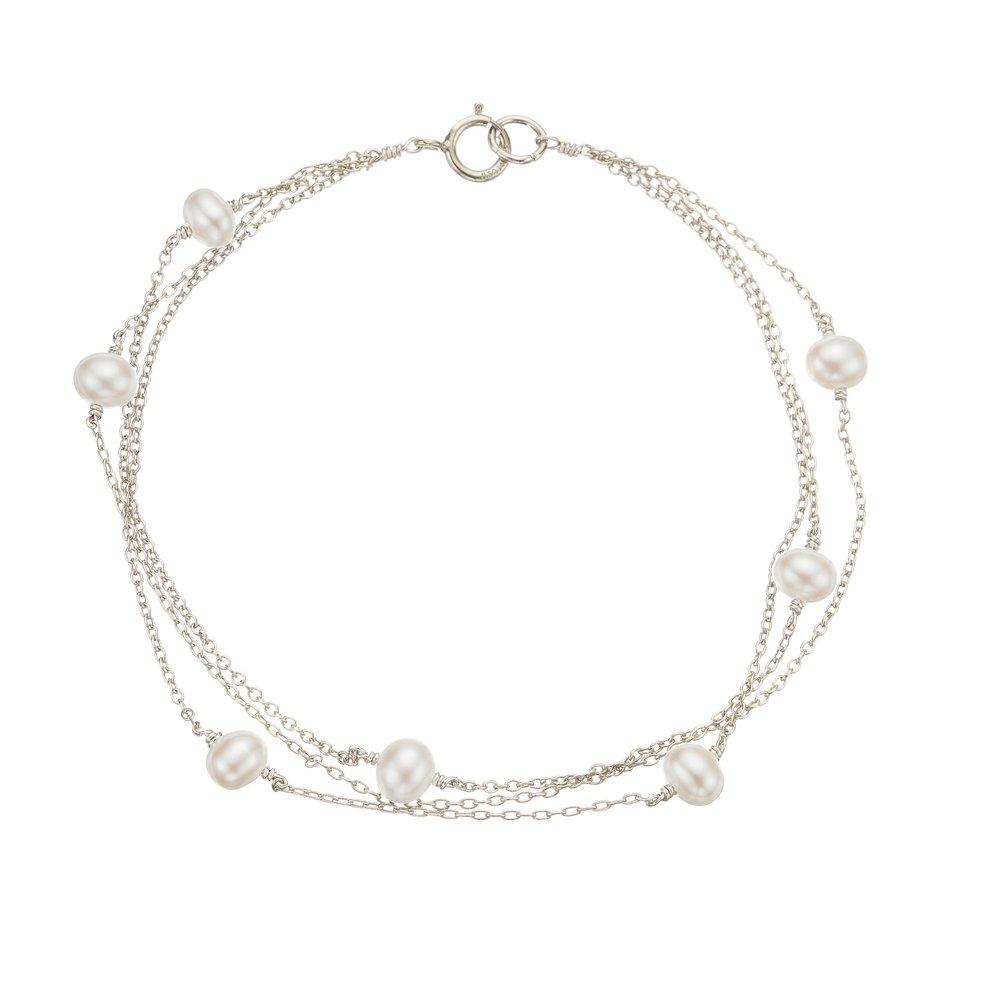 Solid White Gold Layered Pearl Bracelet