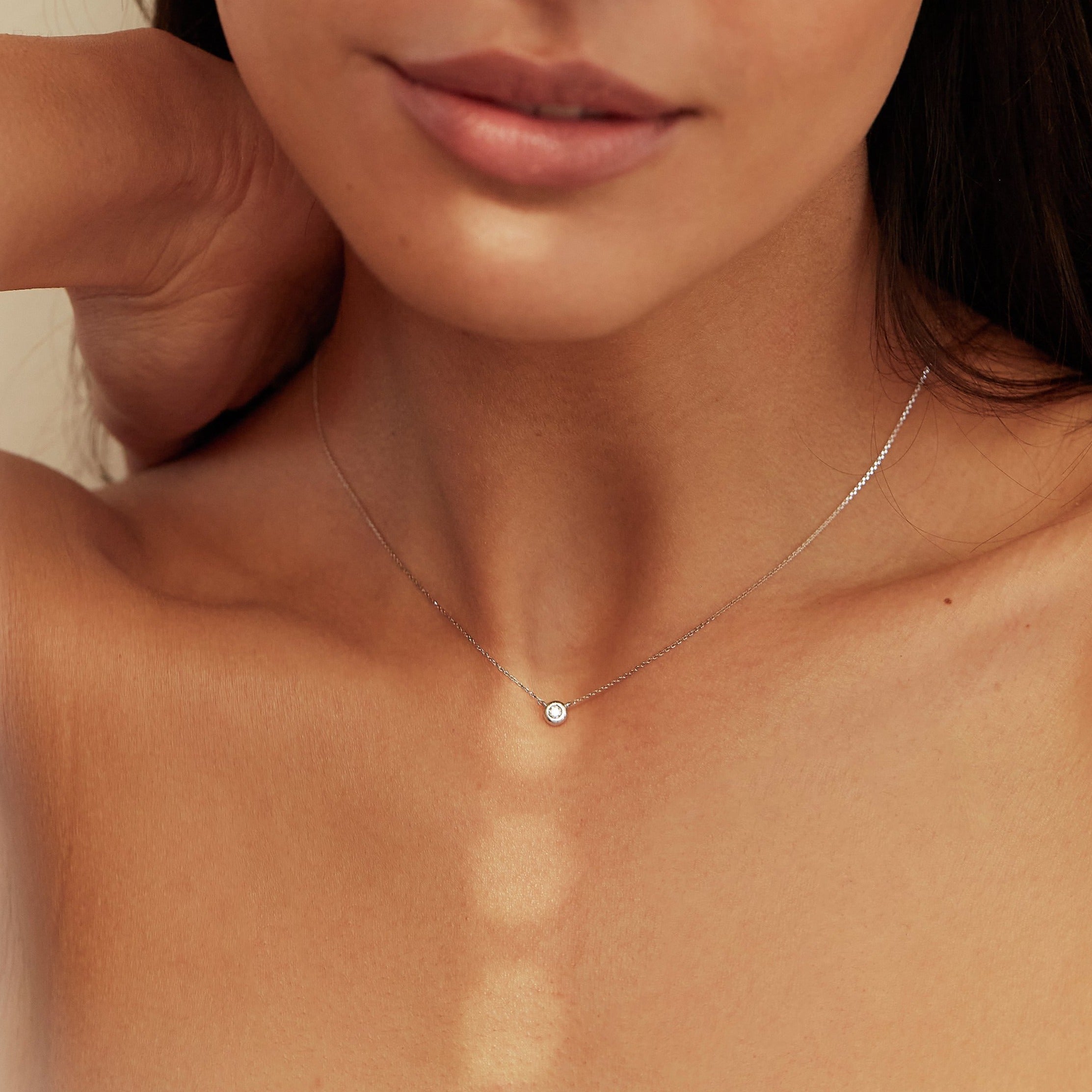 Solid White Gold Floating Diamond Necklace