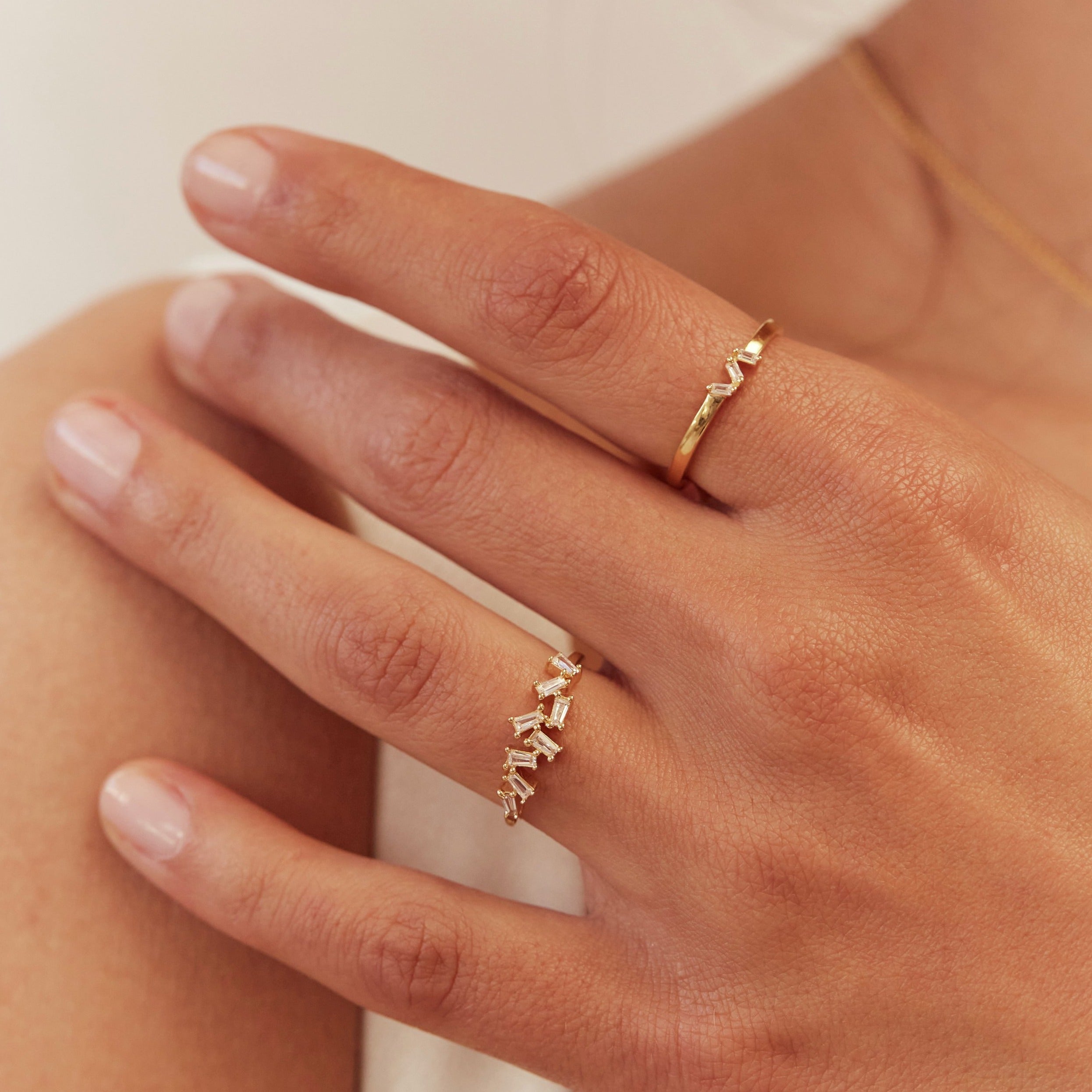Gold diamond style baguette ring with gold diamond style three baguette ring