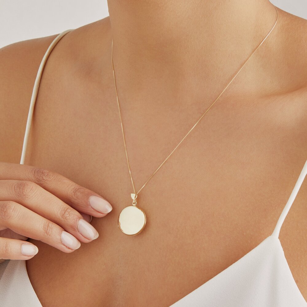 Solid Gold Large Round Locket Necklace