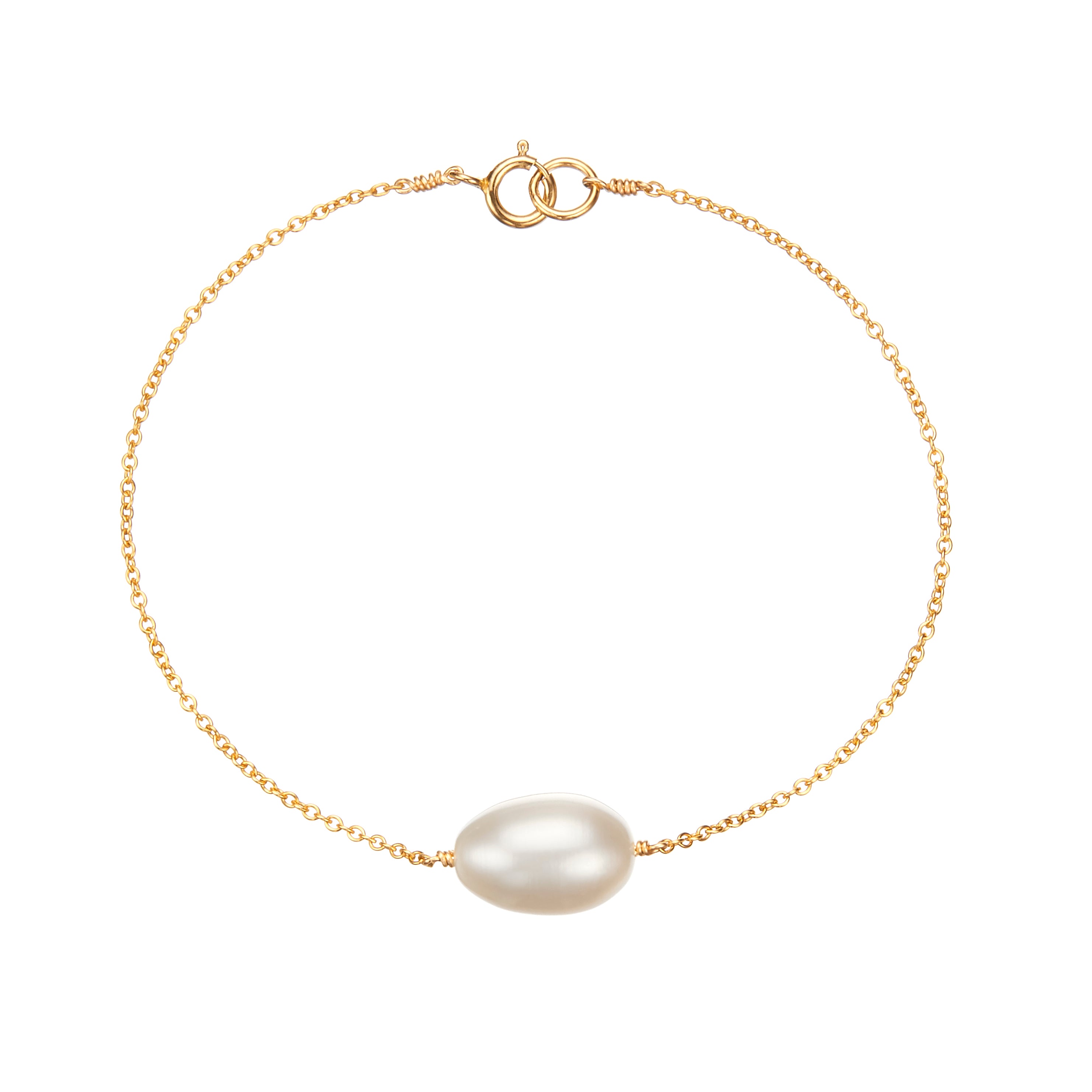 Gold large pearl bracelet on a white background