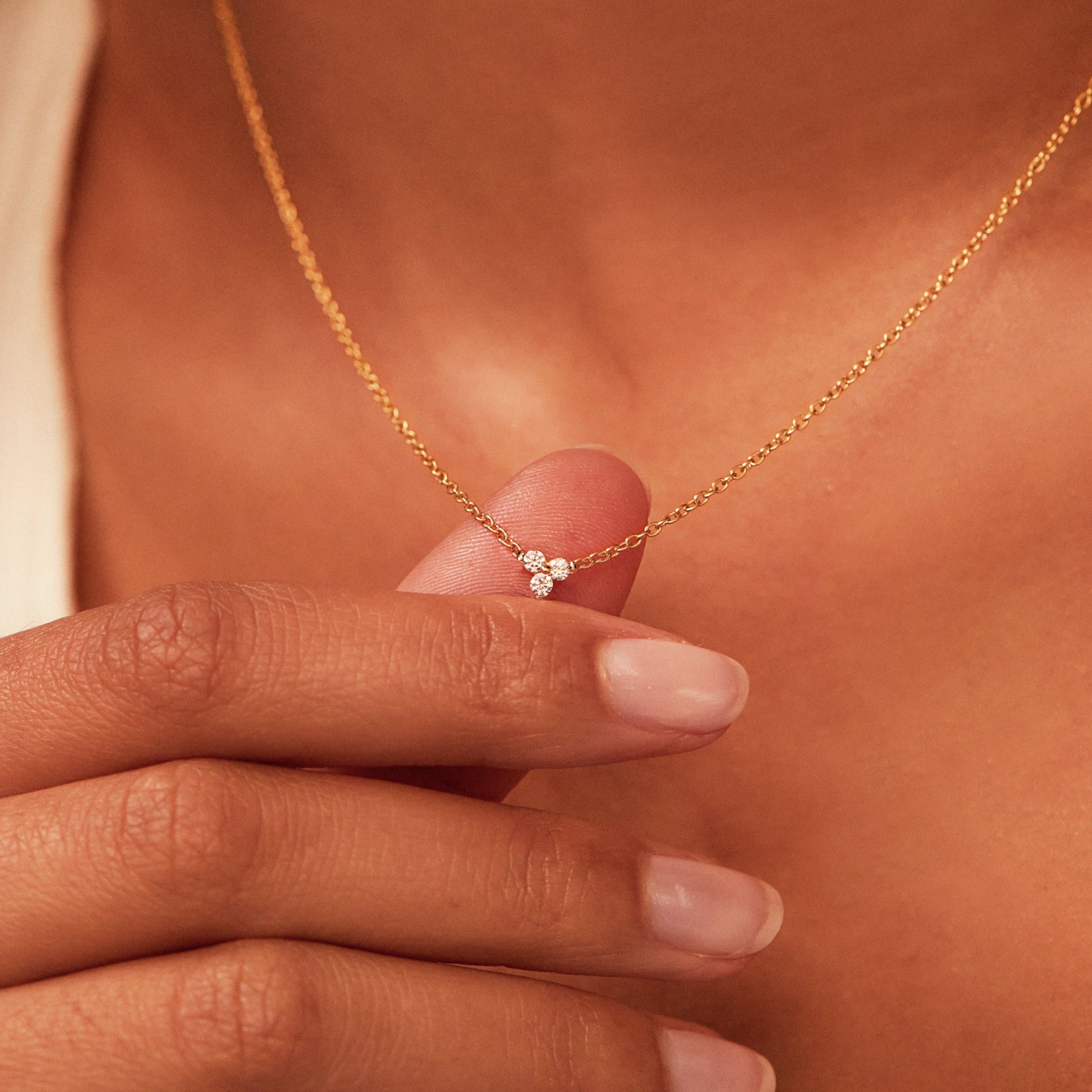 Solid Gold Floating Diamond Cluster Necklace
