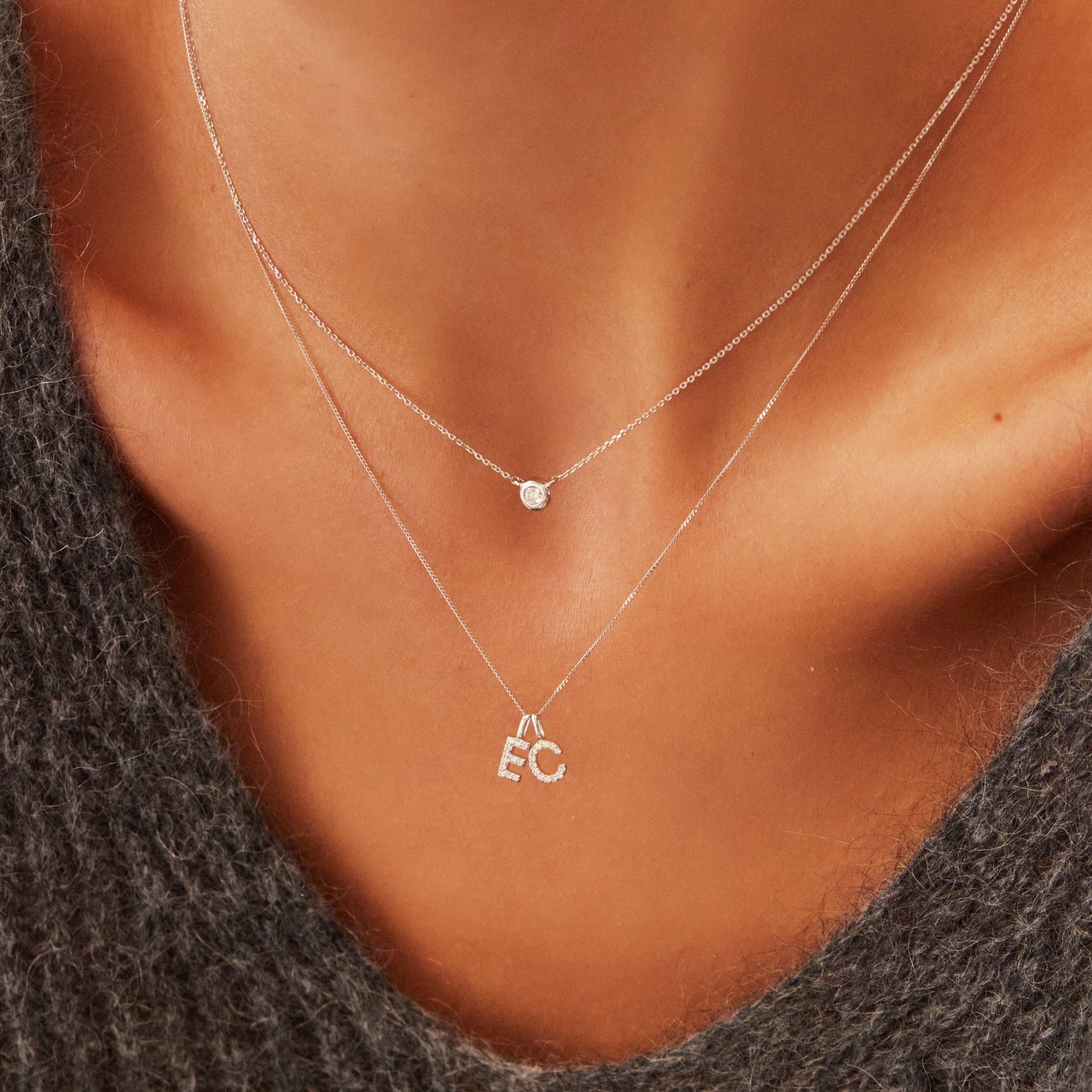 Solid White Gold Floating Diamond Necklace