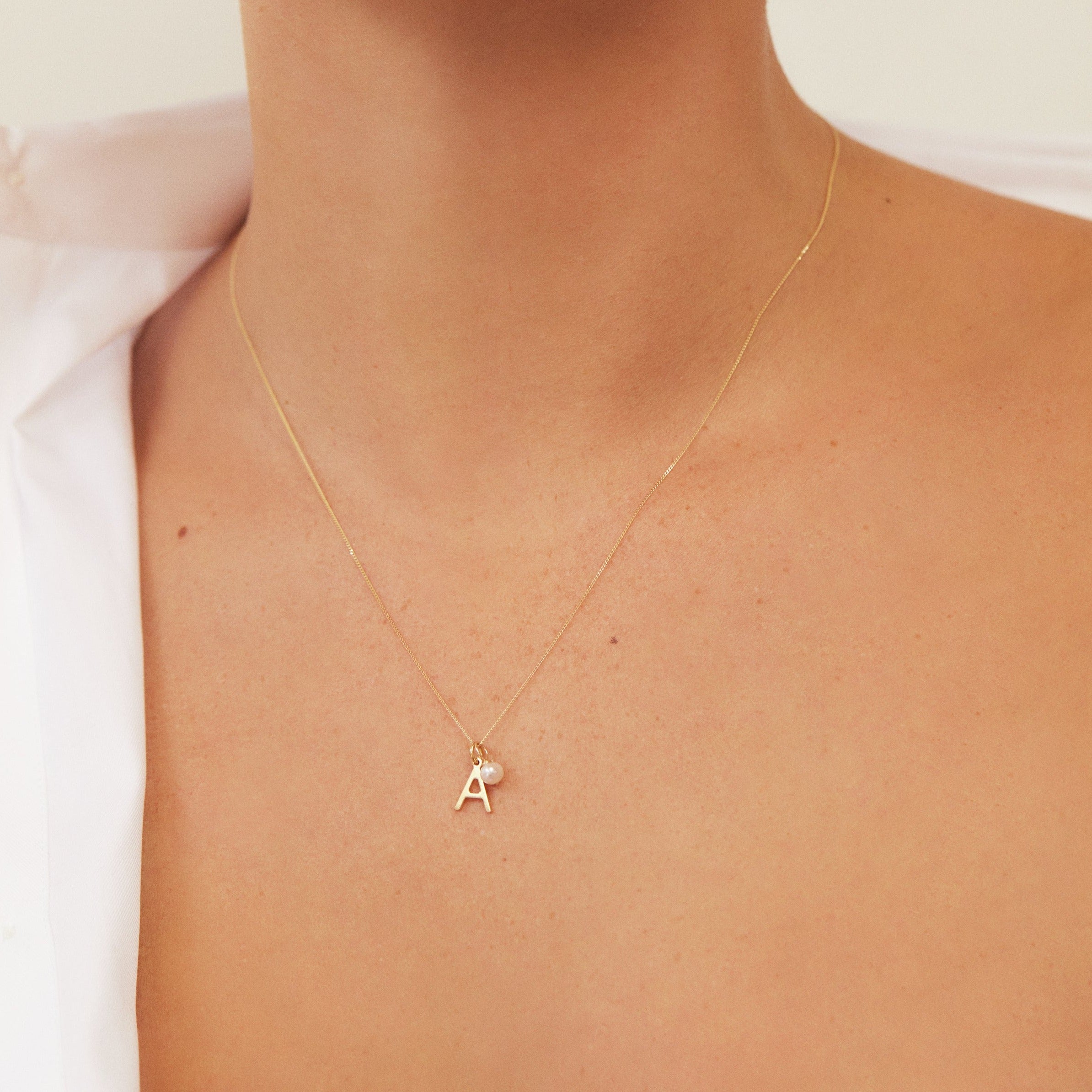 Silver Initial and Pearl Drop Necklace