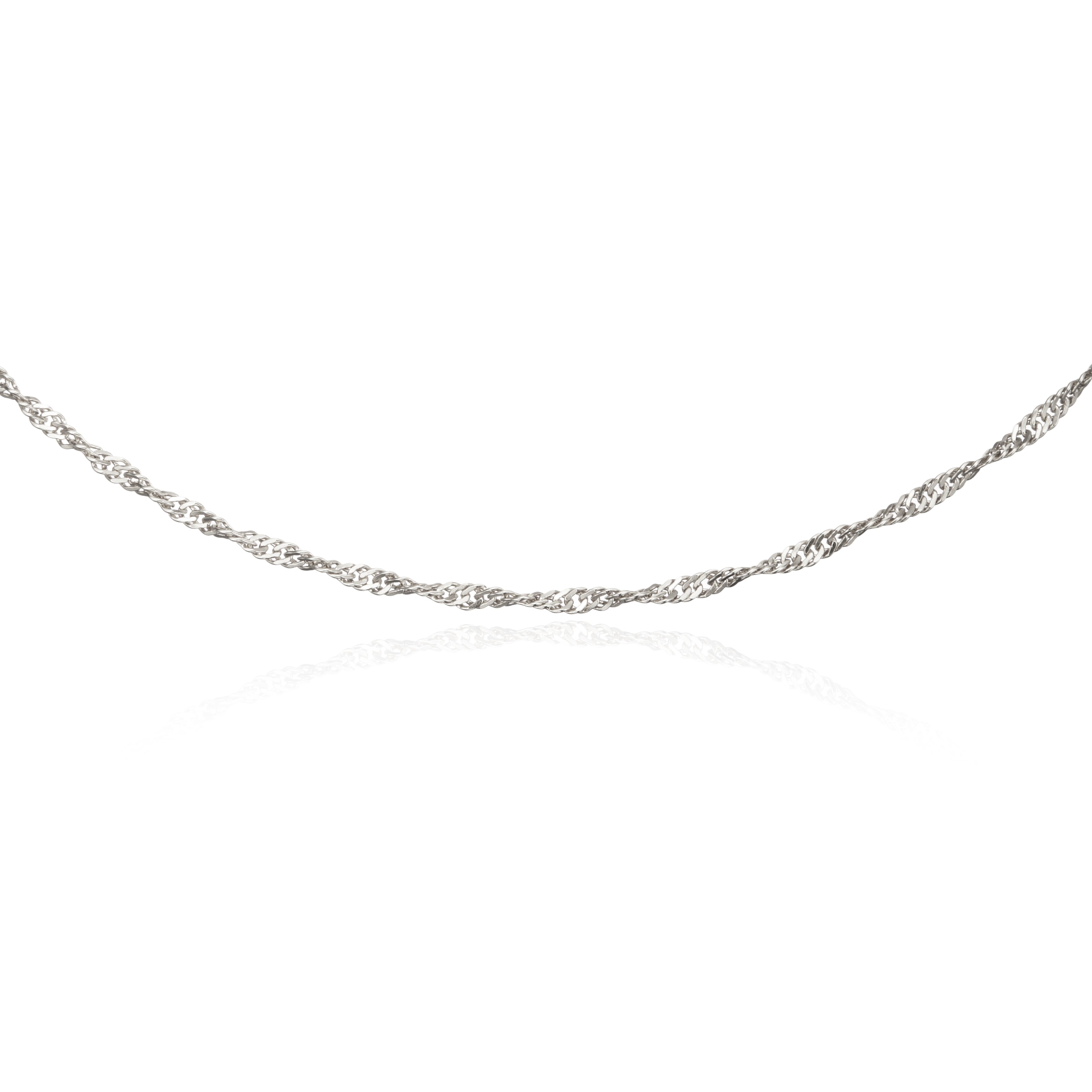 Silver twisted rope chain necklace close up on a white background