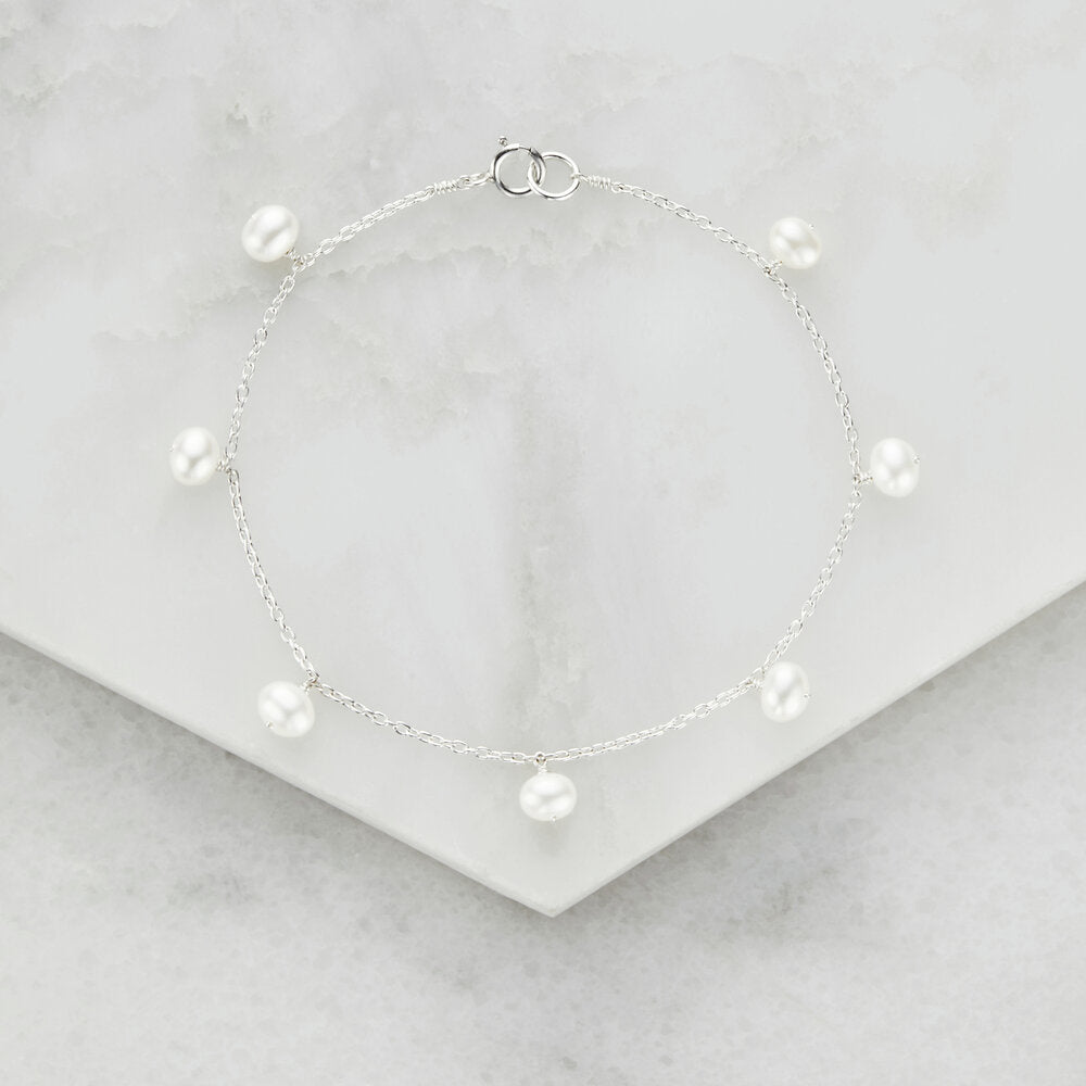 Silver Pearl Drop Bracelet