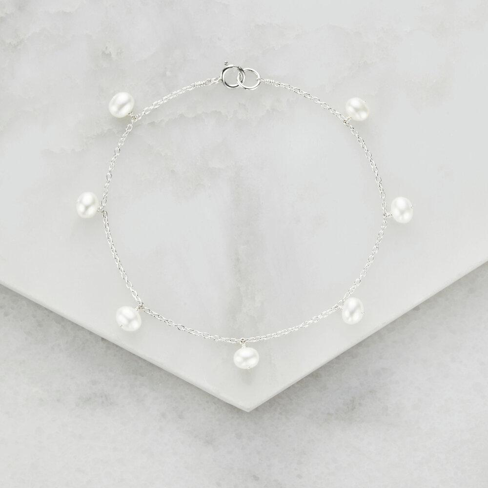 White Gold Pearl Drop Bracelet