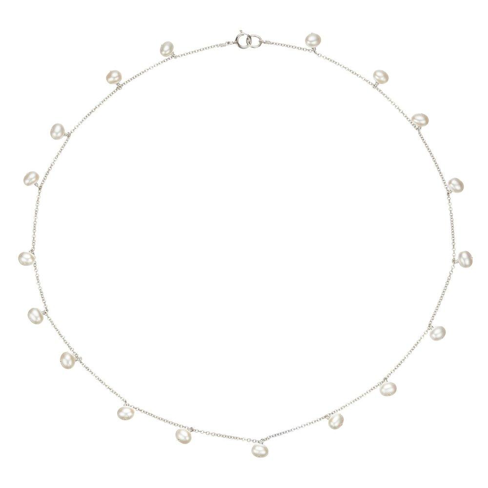 Solid White Gold Pearl Drop Choker