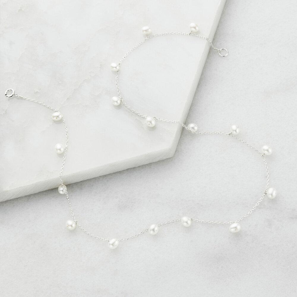 Solid White Gold Pearl Drop Choker