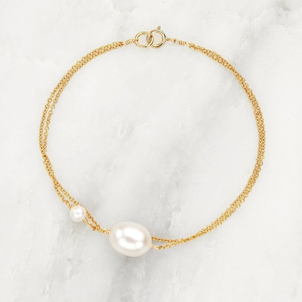 White Gold Layered Large and Small Pearl Bracelet