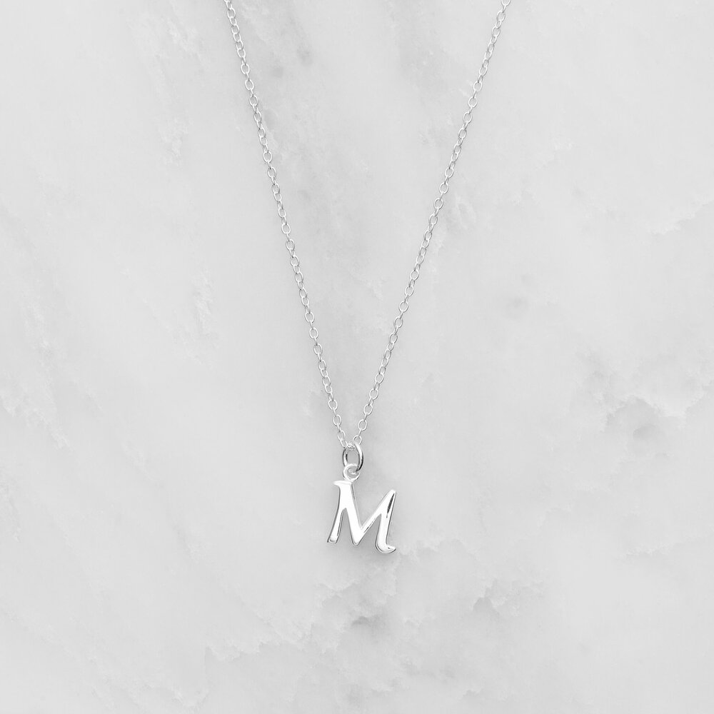 Solid White Gold Curve Initial Letter Necklace