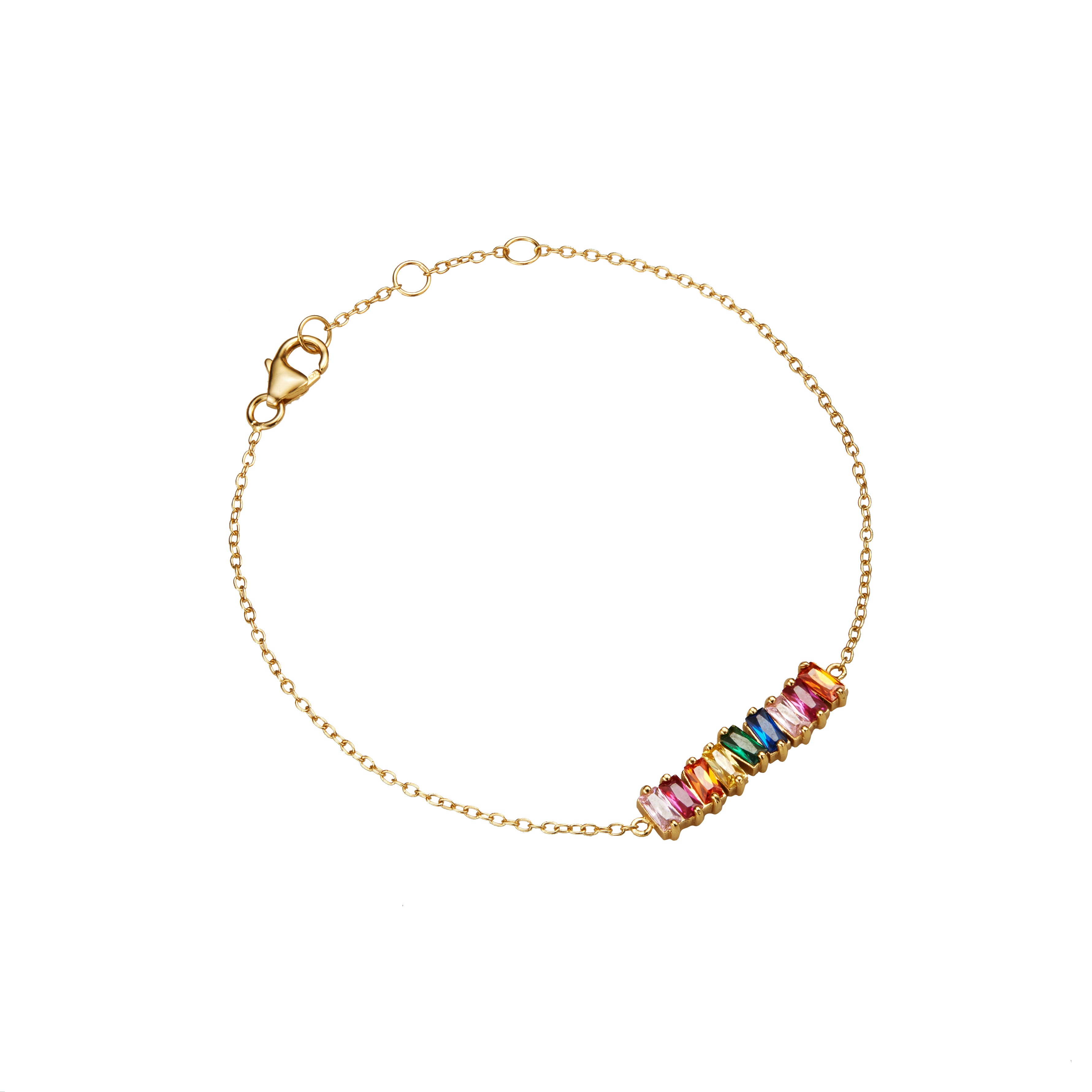 Gold rainbow gemstone cluster bracelet on a white background