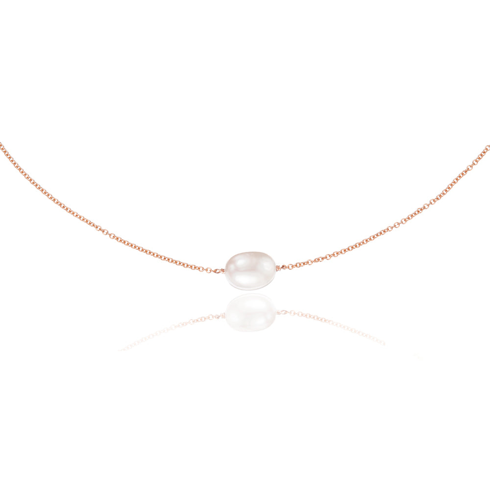 Rose gold large single pearl choker on a white background
