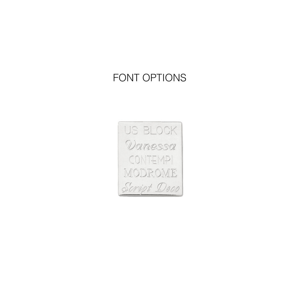 Font names engraved in their font style on a silver block with the title 'FONT OPTIONS' above it