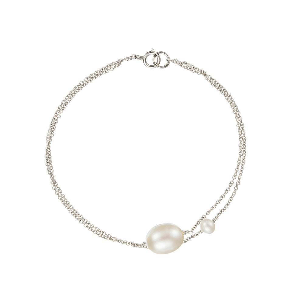 Silver Layered Large and Small Pearl Bracelet