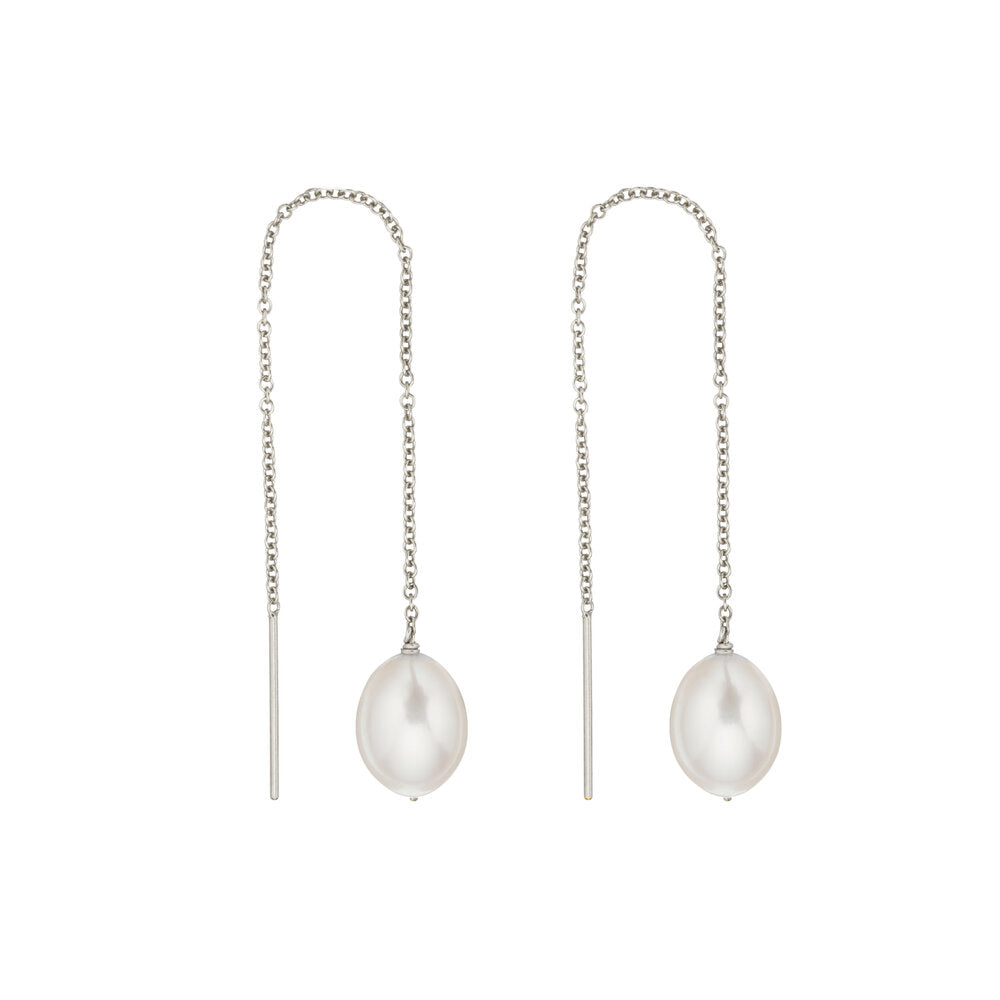 Silver Large Pearl Drop Ear Threaders