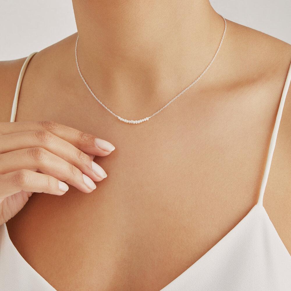 Solid White Gold Small Pearl Cluster Choker