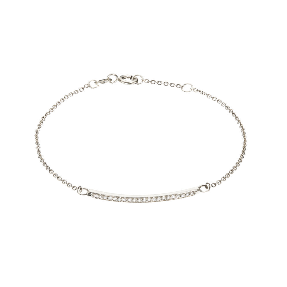 Silver diamond style bar bracelet on a white background