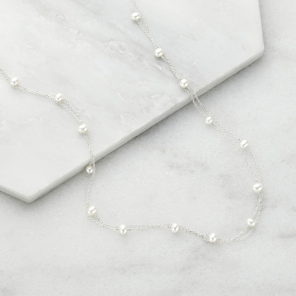 Silver Layered Pearl Necklace