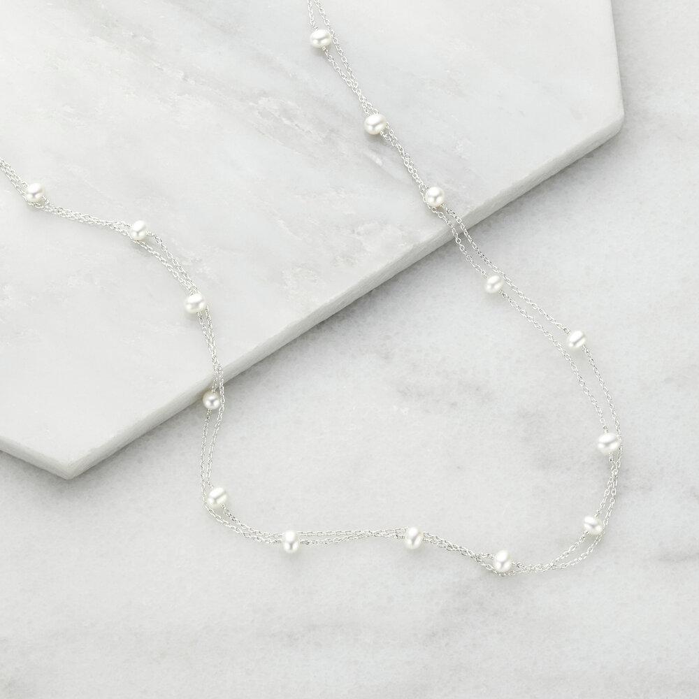 White Gold Layered Pearl Necklace
