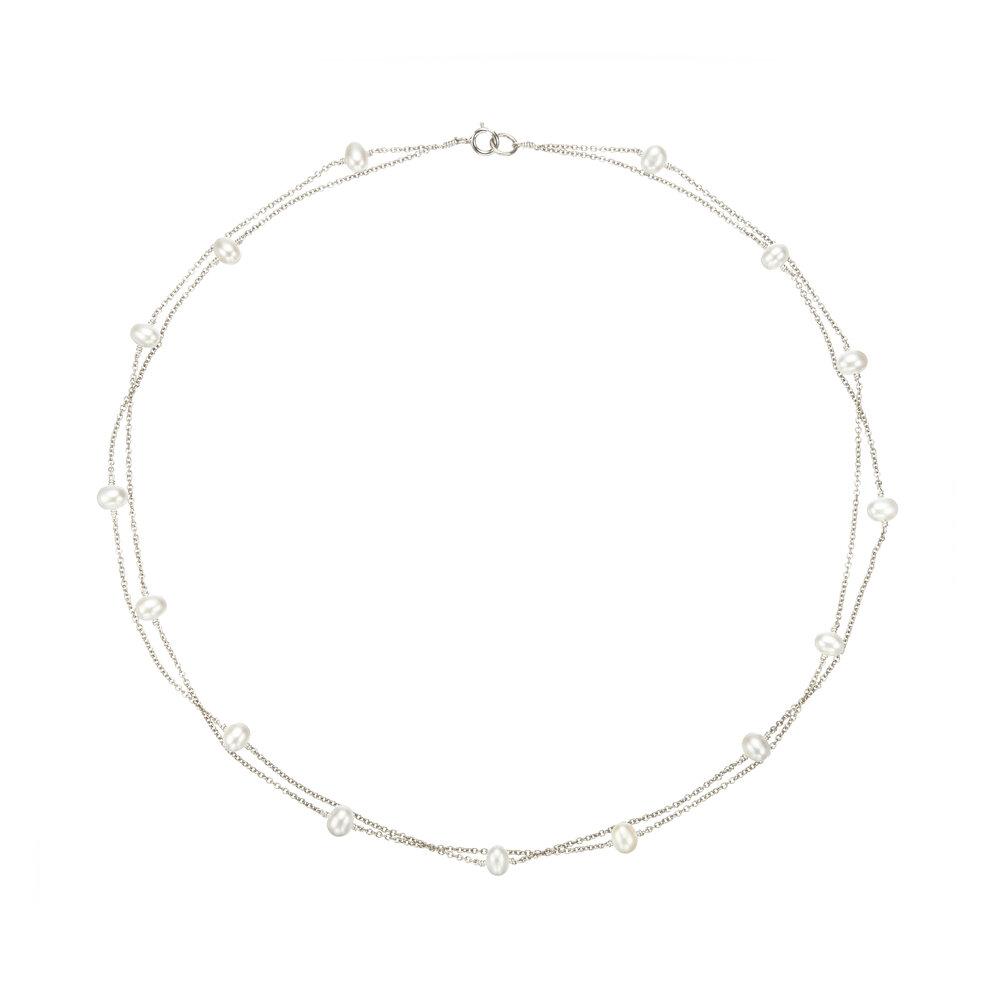 White Gold Layered Pearl Necklace