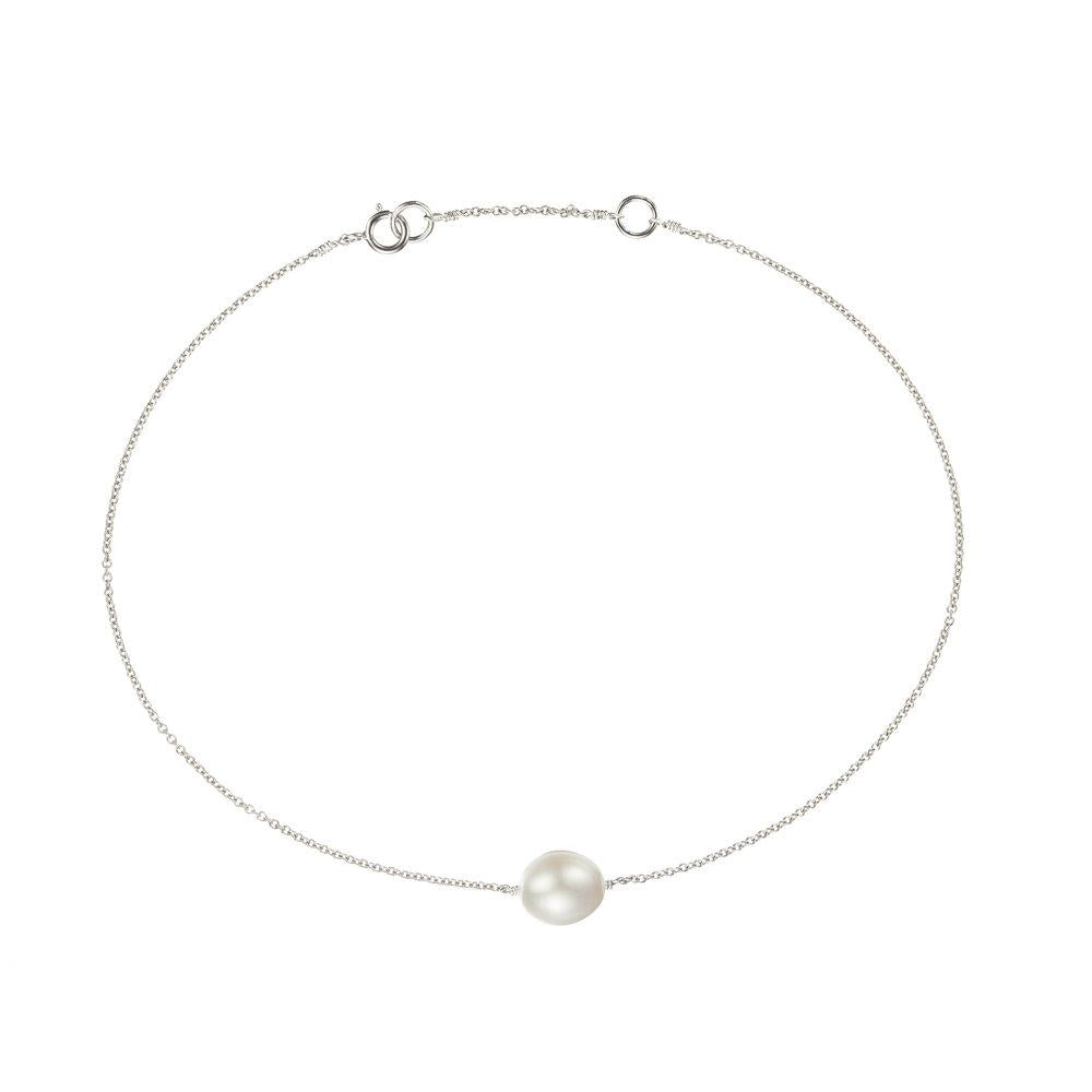 Solid White Gold Large Pearl Anklet