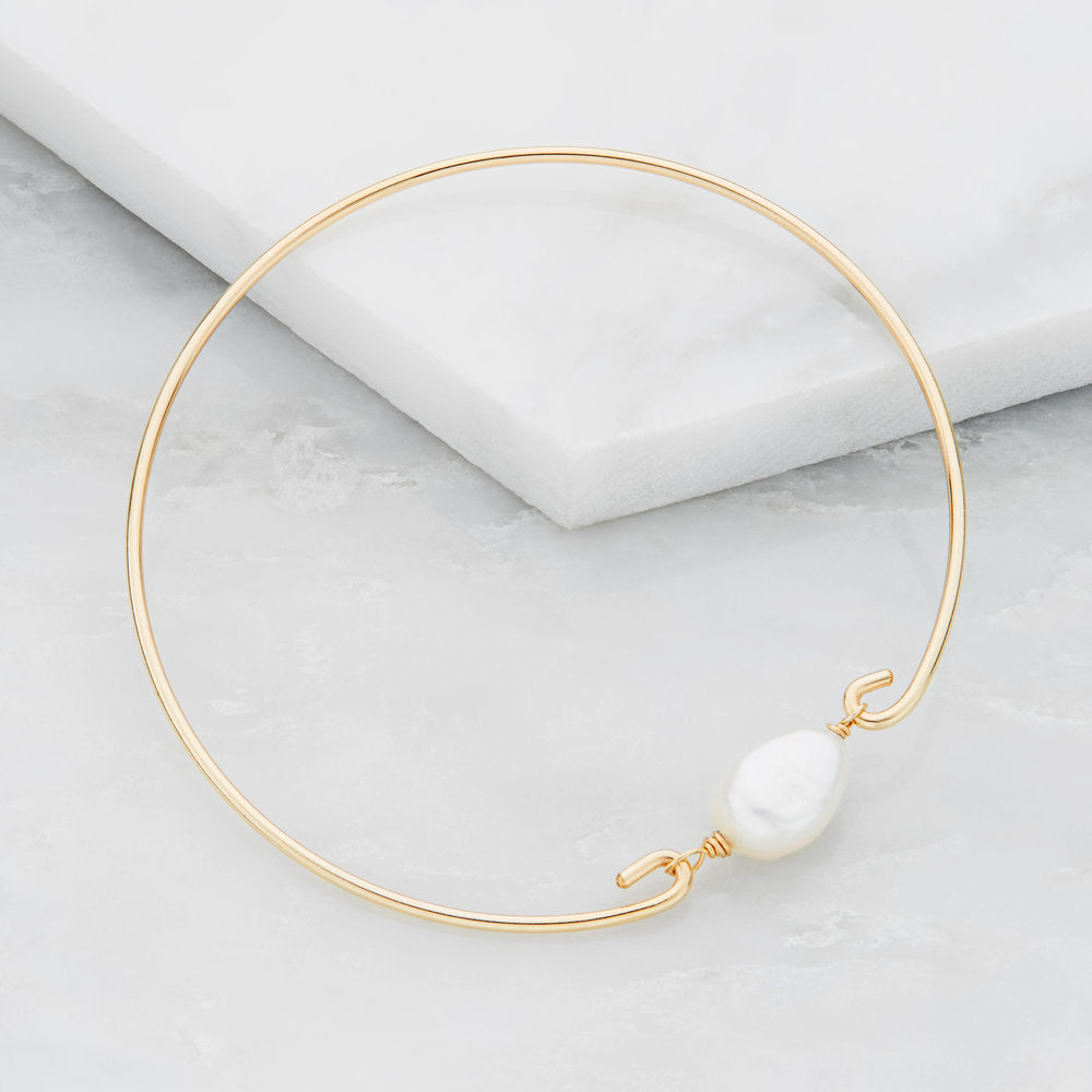 Silver Large Pearl Bangle