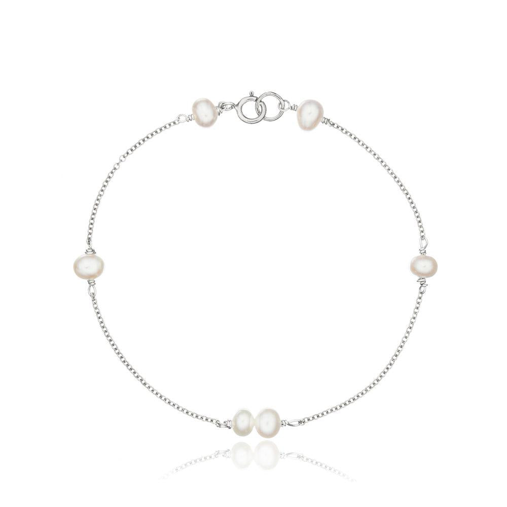 Solid White Gold Six Pearl Bracelet