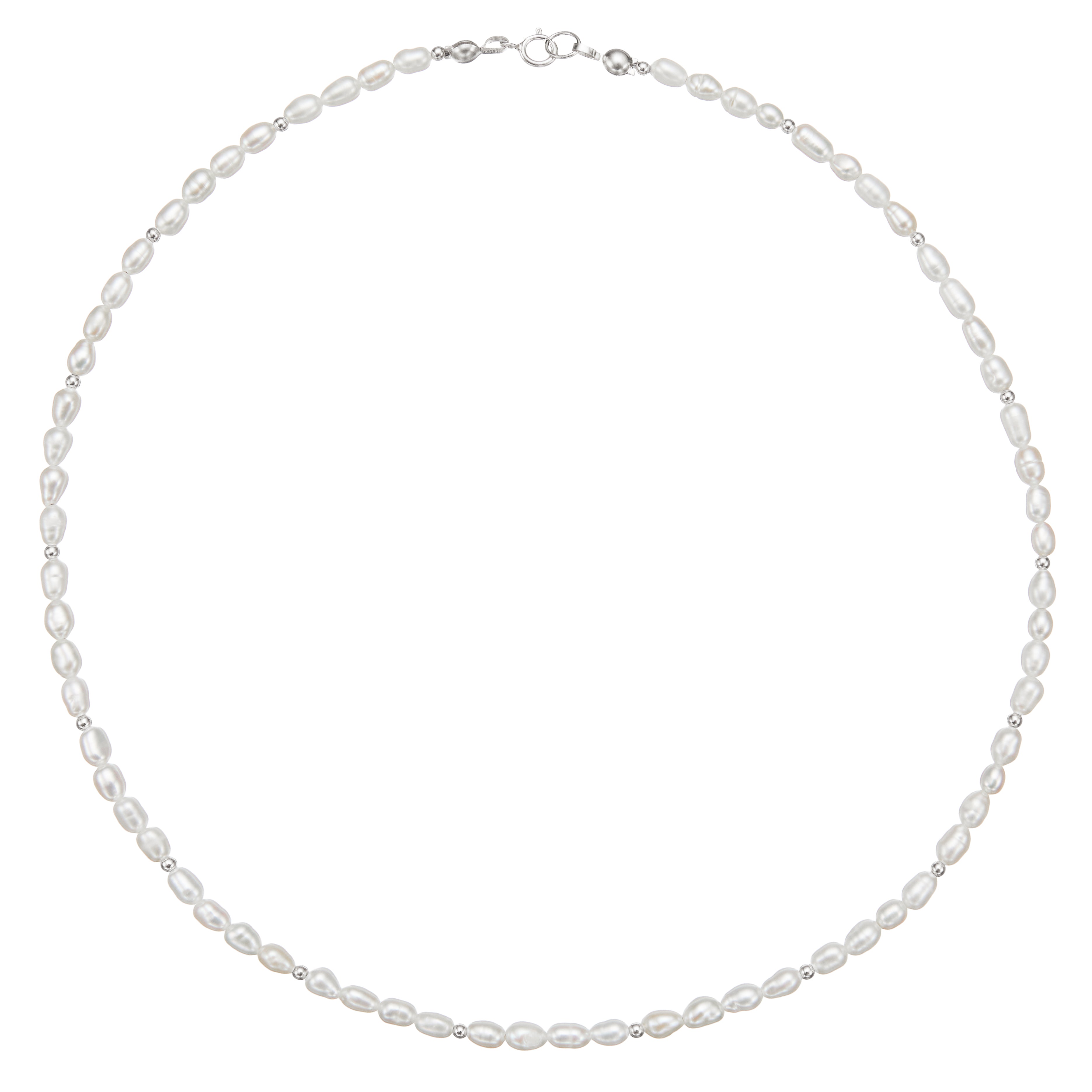 Silver beaded seed pearl chokeron a white background
