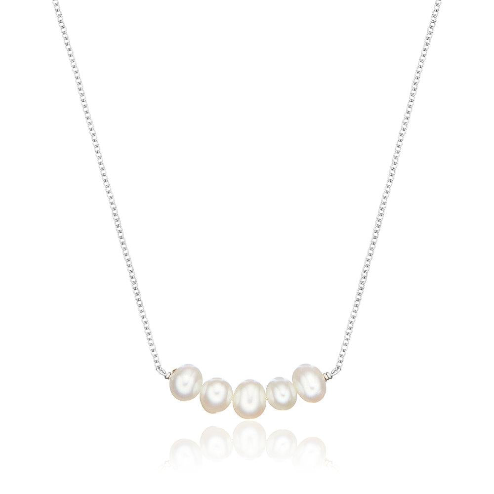 Solid White Gold Pearl Cluster Necklace