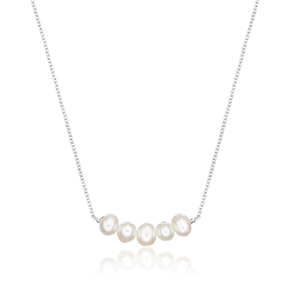 White Gold Pearl Cluster Necklace