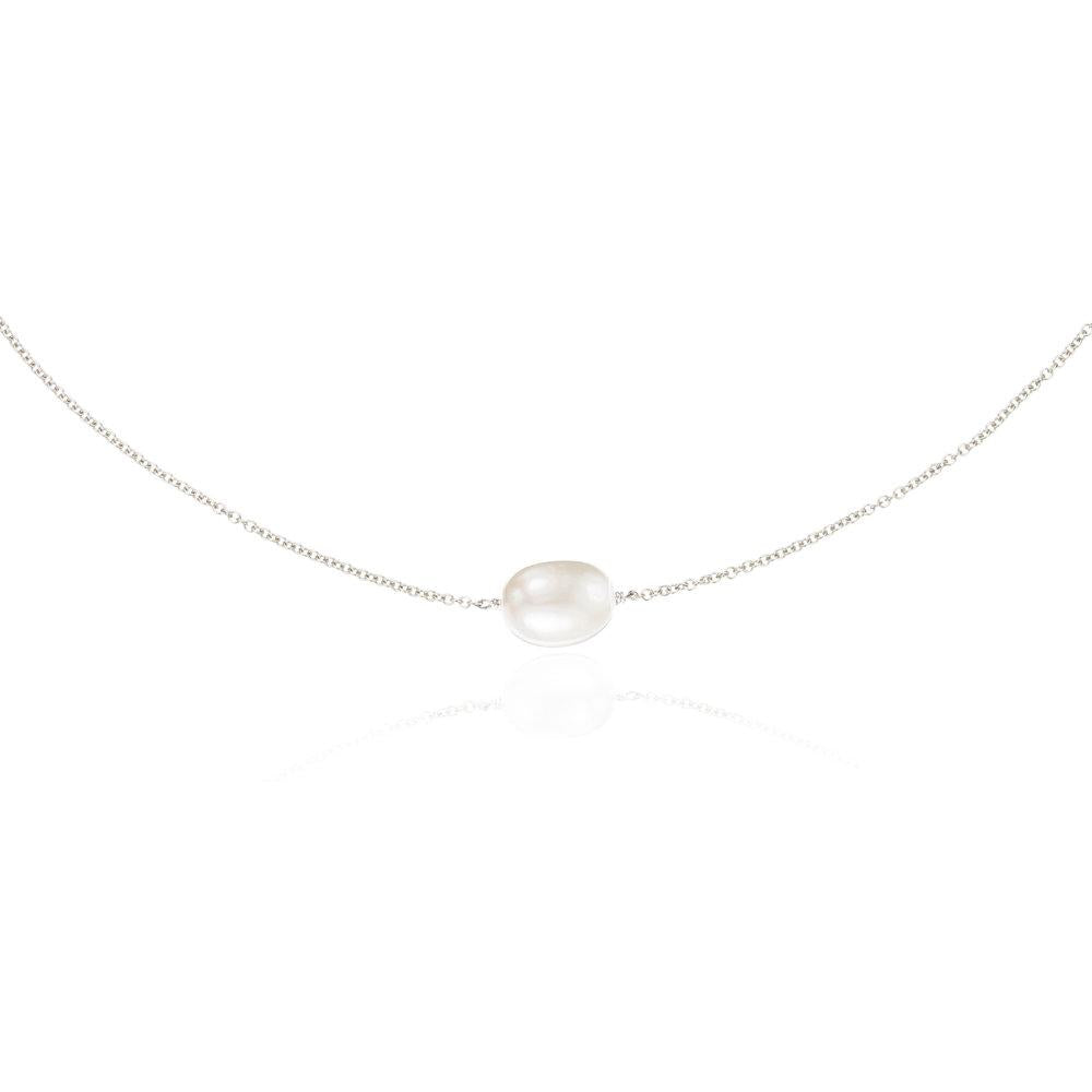 White Gold Large Single Pearl Choker