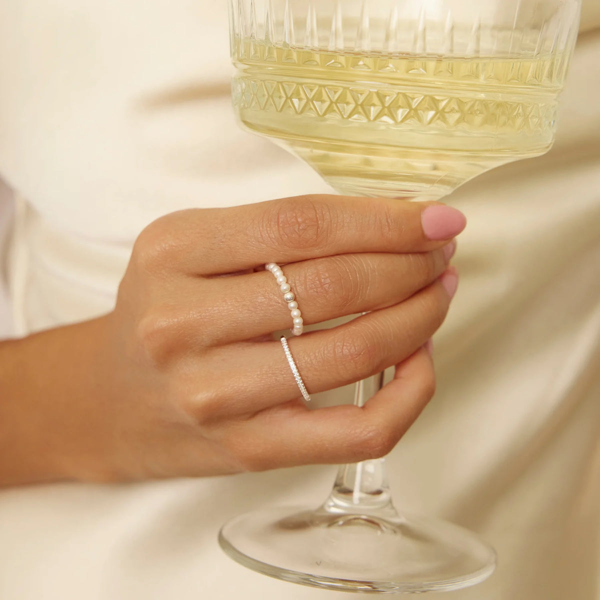 Silver Small Pearl Beaded Ring