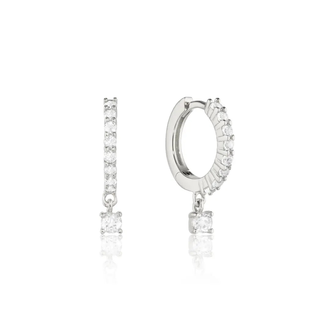Silver Diamond Style Square Drop Earrings