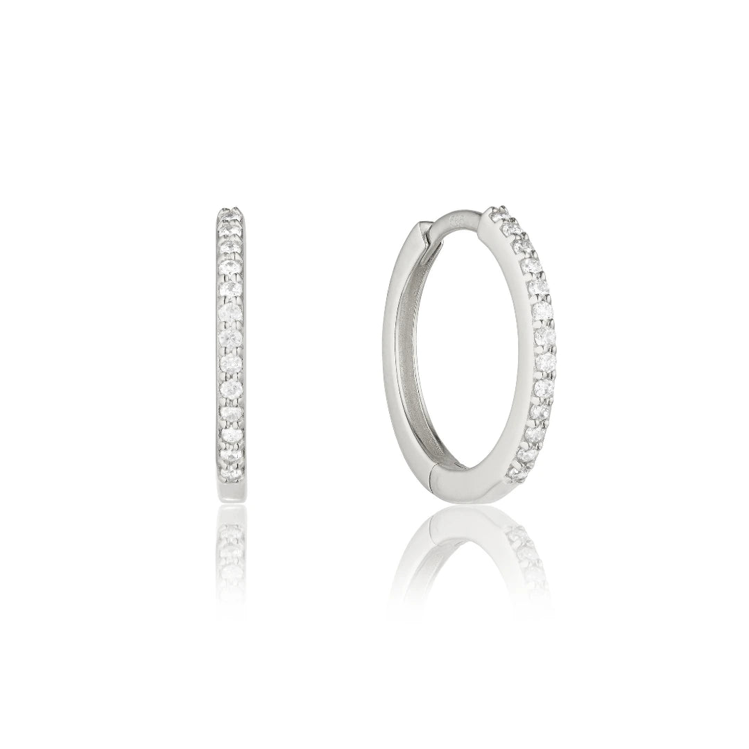 Silver Diamond Style Slim Medium Huggie Hoop Earrings