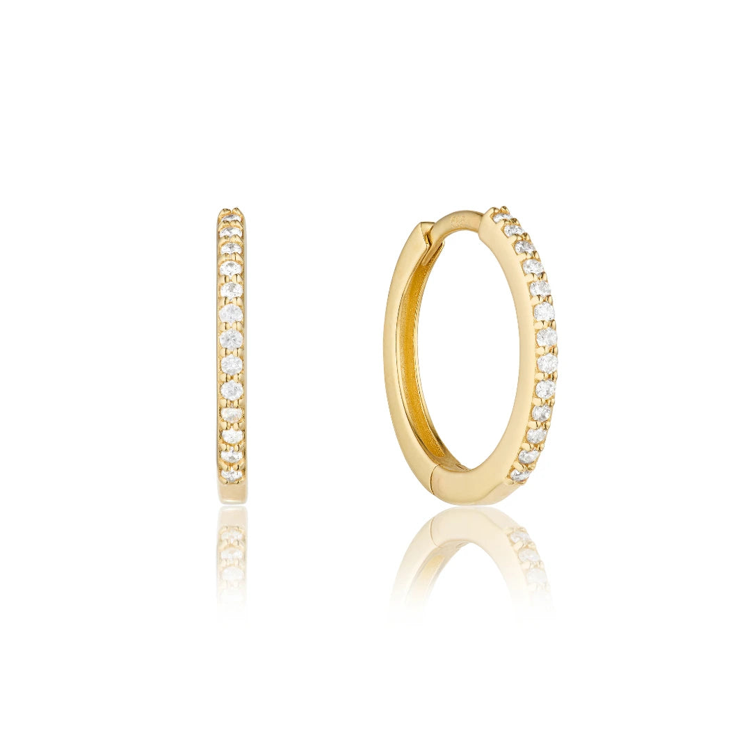 Gold Diamond Style Slim Medium Huggie Hoop Earrings