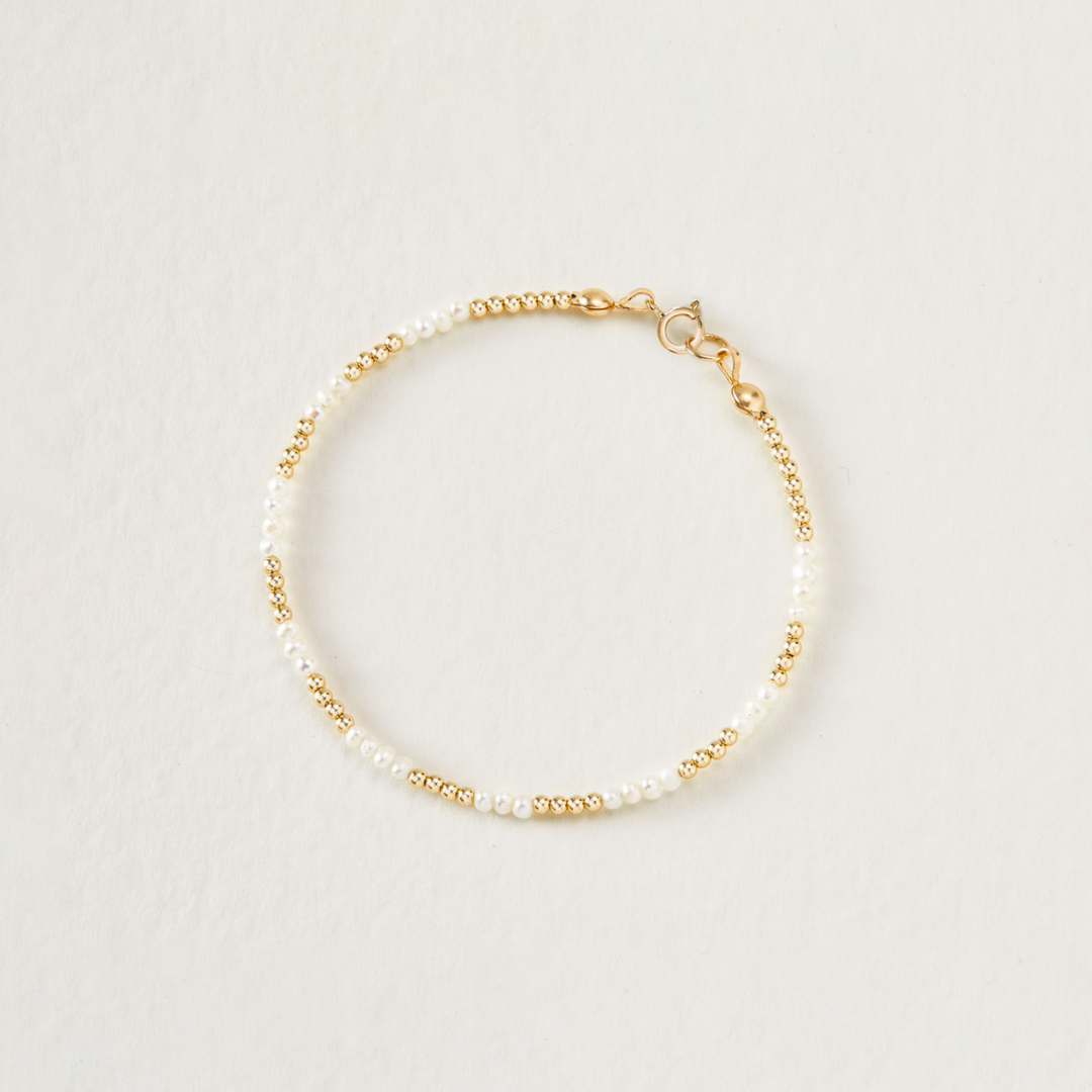 Gold Beaded Mini Pearl Bracelet
