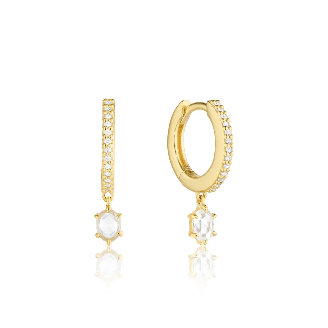 Gold Diamond Style Hexagon Drop Earrings