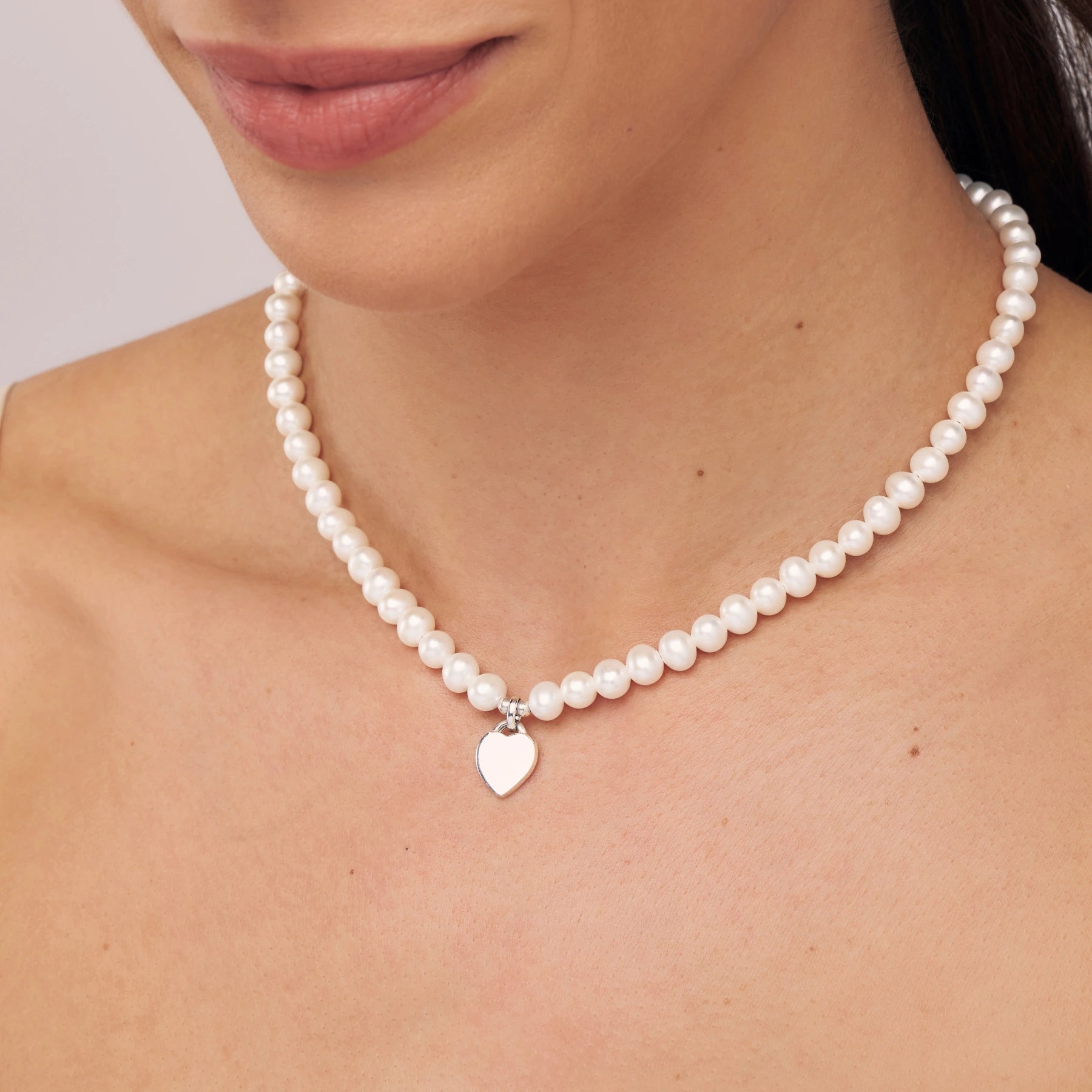 Silver Large Pearl Personalised Heart Necklace