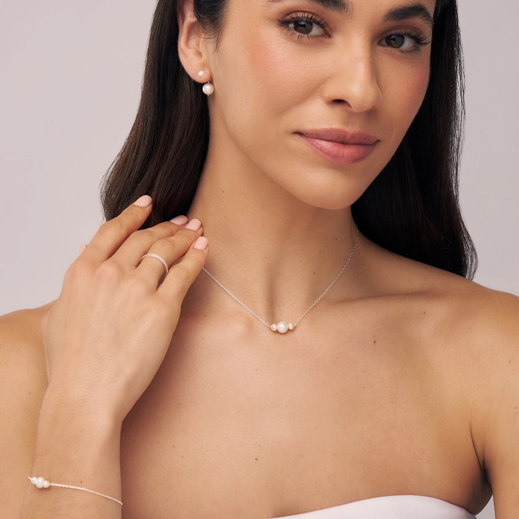 Silver Multi Pearl Cluster Necklace