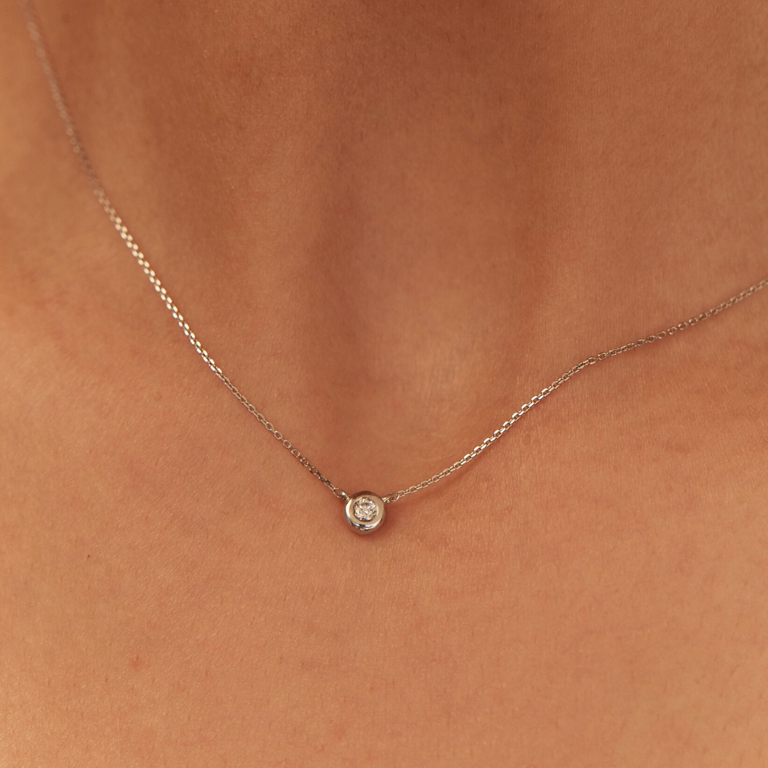 Solid White Gold Floating Diamond Necklace