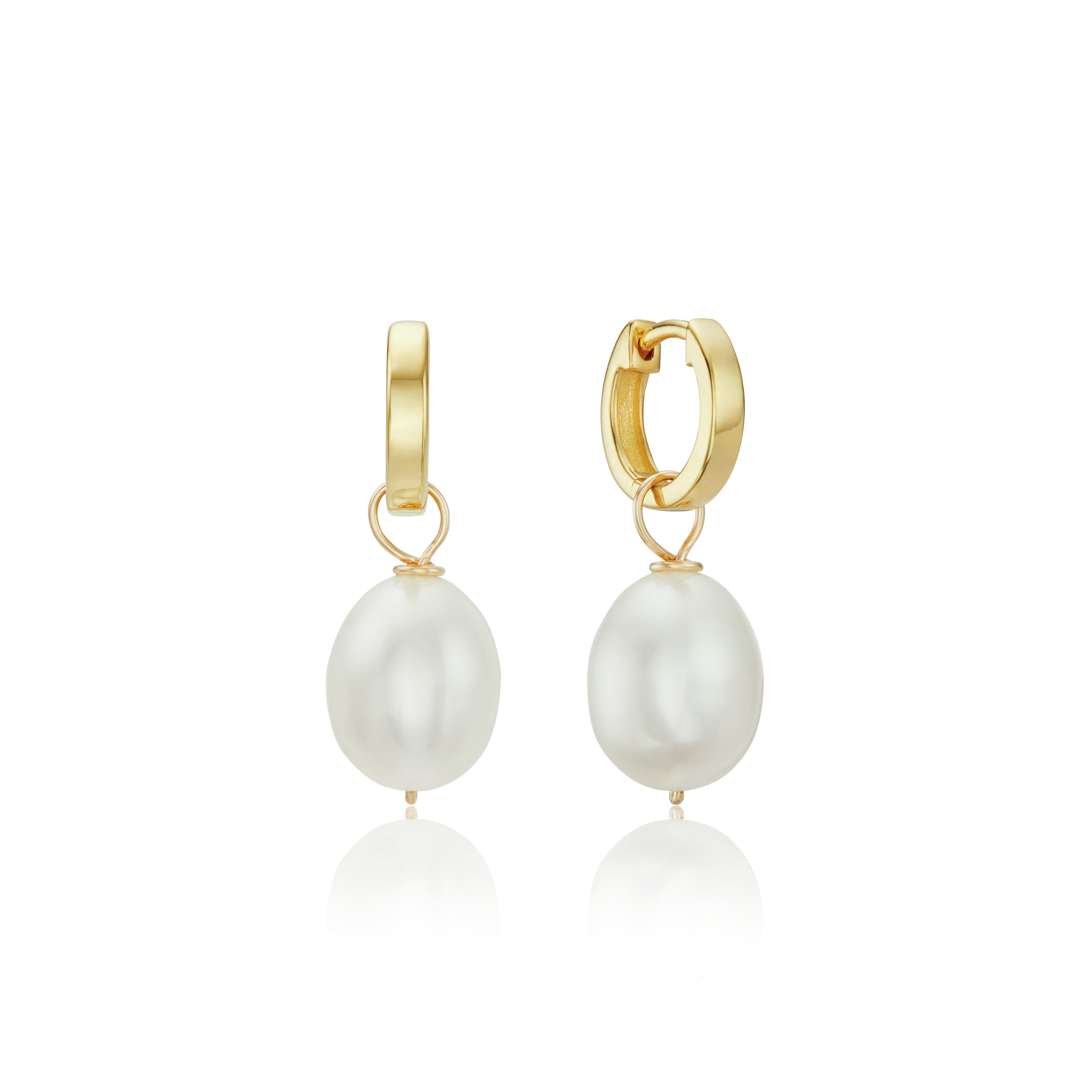 Gold Plain Huggie Pearl Drop Hoop Earrings
