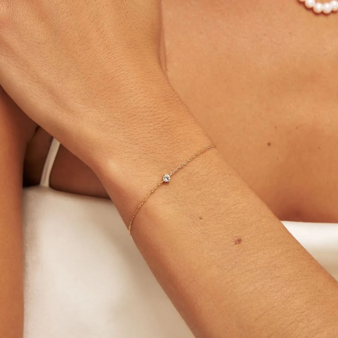 Gold Small Birthstone Pendant Bracelet